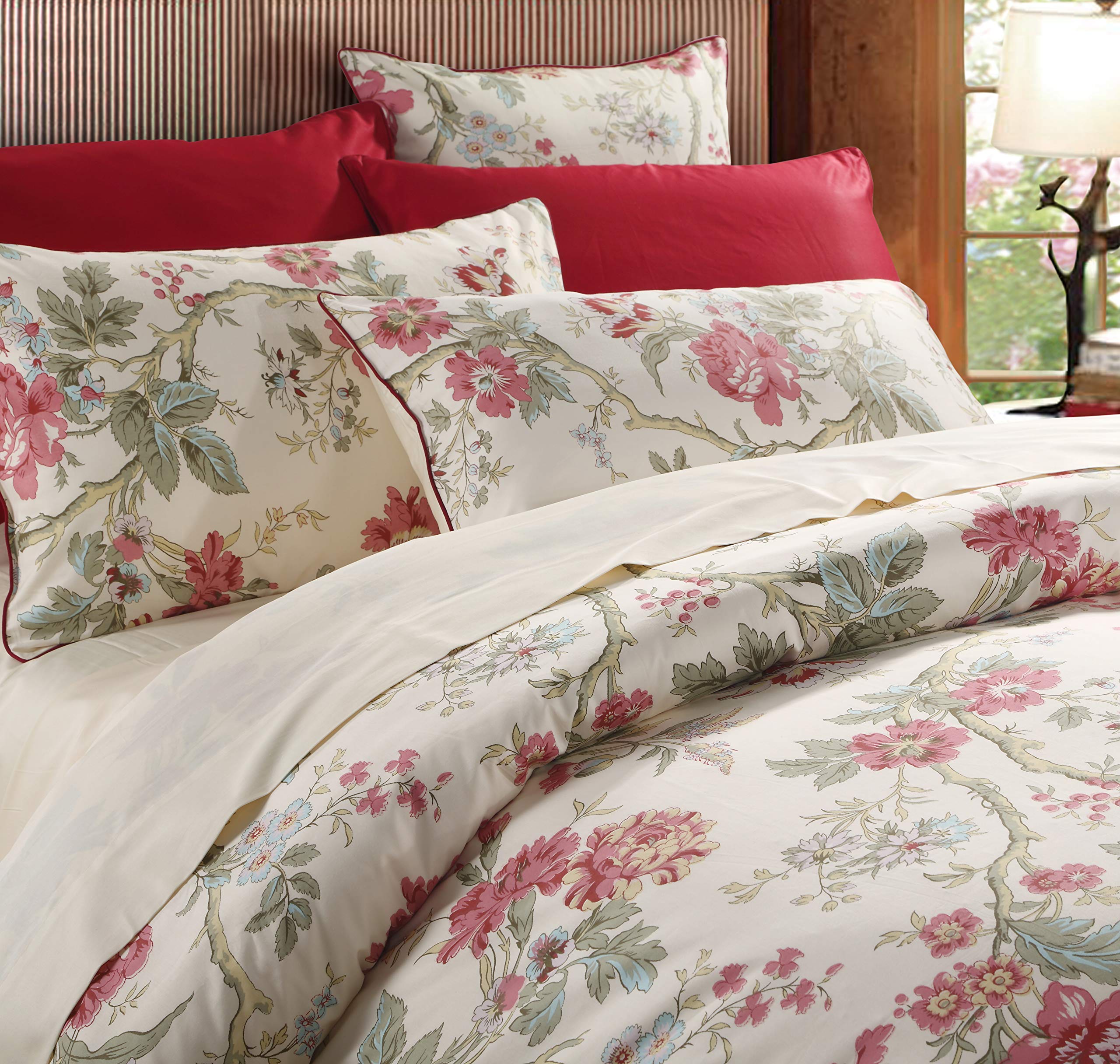 USTIDE 3-Piece Floral Duvet Cover Set Peony Blossom Quilt Cover 100% Egyptian Cotton Bedding Set Elegant Duvet Quilt Cover Rustic Cozy Bedding,Double Size