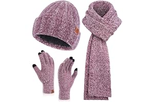 FZ FANTASTIC ZONE Womens Winter Warm Knit Beanie Hat Touchscreen Gloves Long Neck Scarf Set with Fleece Lined Skull Caps Gifts for Women