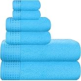 GLAMBURG 100% Cotton Ultra Soft 6 Pack Towel Set, Contains 2 Bath Towels 28x55 Inches, 2 Hand Towels 16x24 Inches & 2 WashCoths 12x12 Inch, Compact Absorbent Lightweight & Quickdry - Turquoise Blue