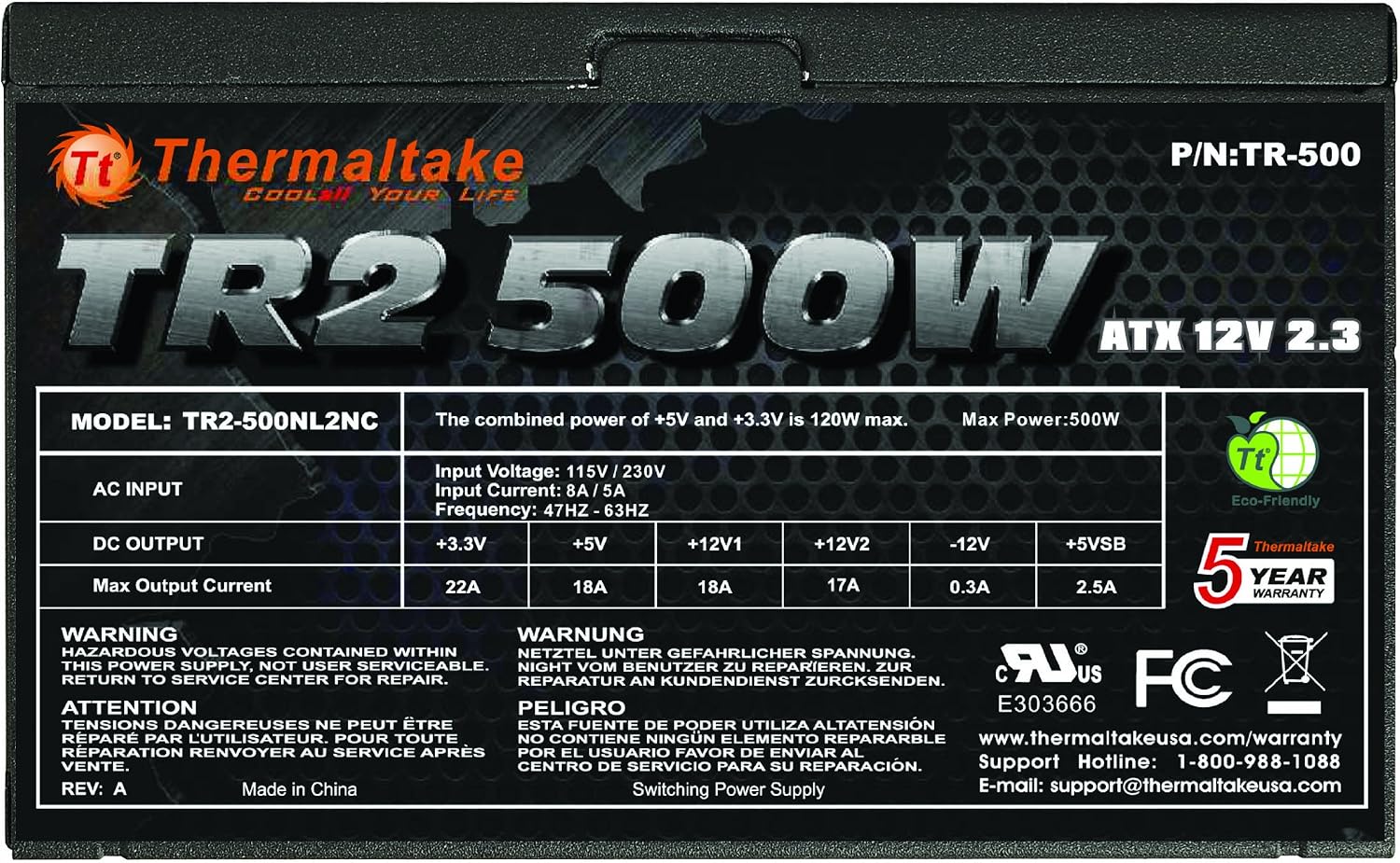 Amazon Com Thermaltake Tr2 500w Atx 12 V2 3 Power Supply Tr 500cus Electronics