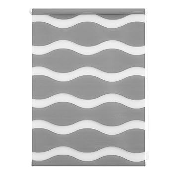 Lichtblick Duo-Rollo Welle Klemmfix, 90 cm x 150 cm (B x L) in Grau, ohne Bohren, Doppelrollo mit Jalousie-Funktion, dekorati