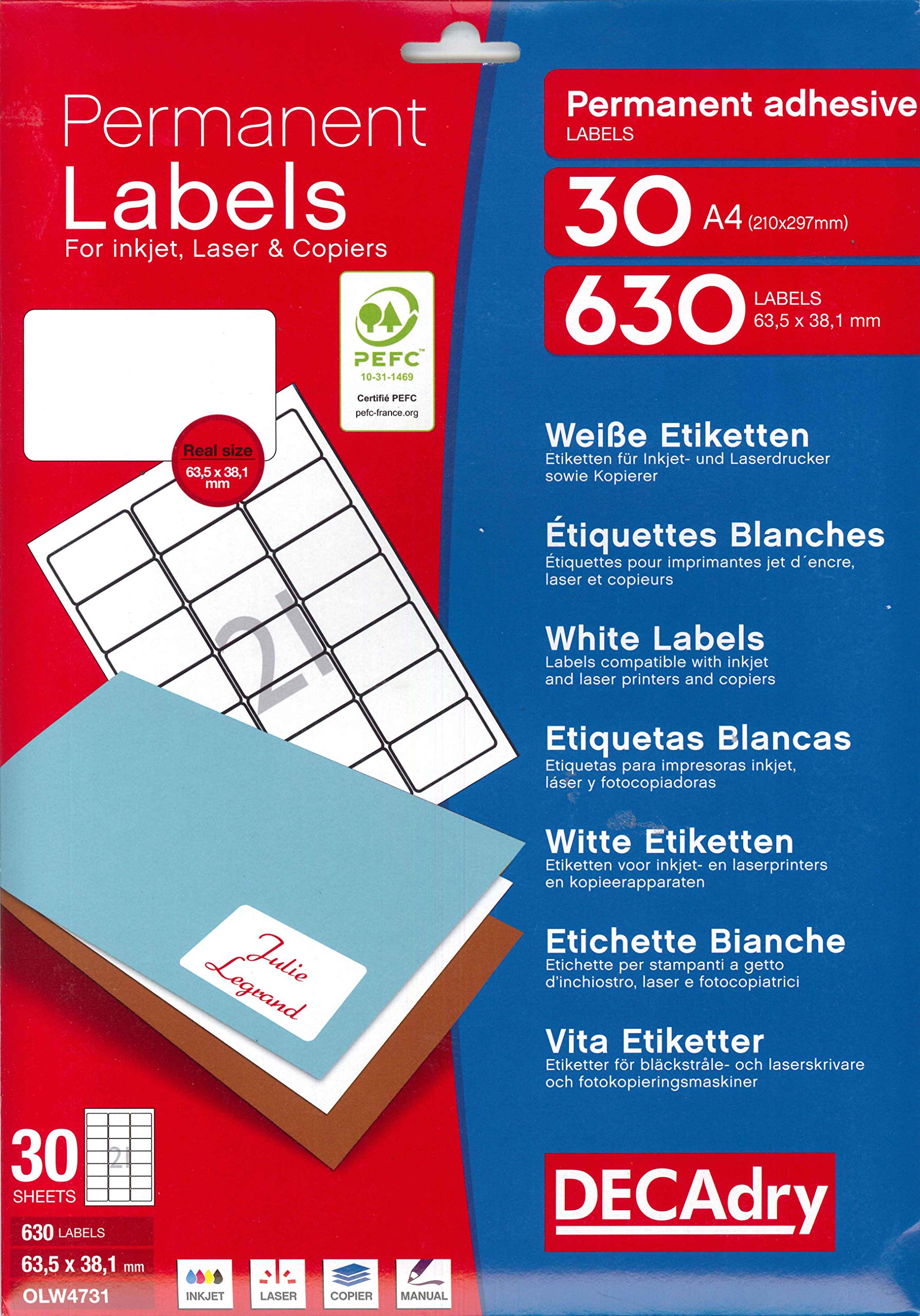 APLI Decadry Pack of 630 Multi-Purpose Labels 63.5 x 38.1 MM White