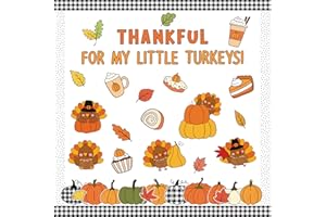 CPicdn 108Pcs Fall Thanksgiving Turkey Bulletin Board Classroom Decoration Set Autumn Turkey Pumpkin Cutouts Name Tag Plaid Border Trims Thankful Thanksgiving Party Supplies Chalkboard Wall Decor