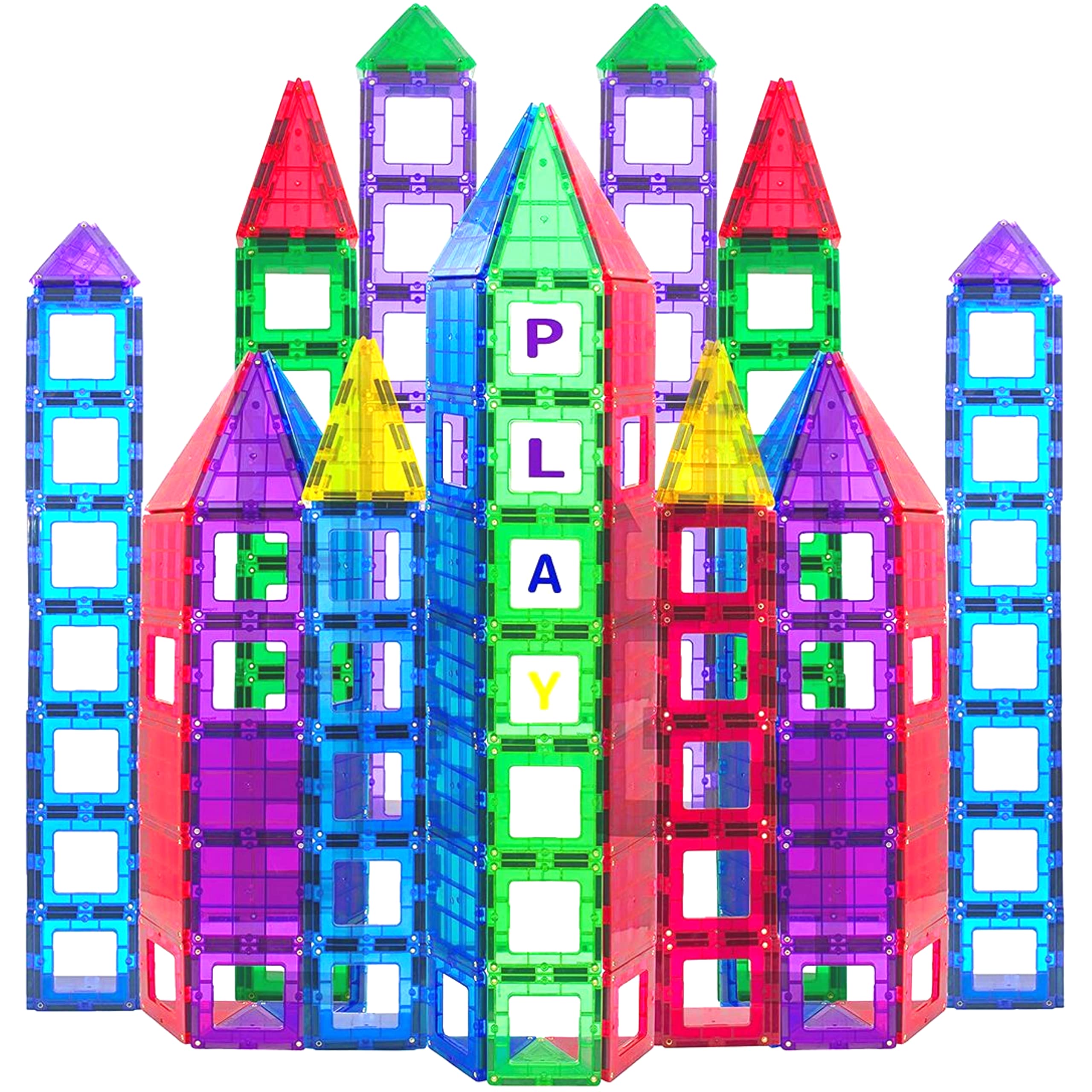 Magnetic Tiles Building Blocks - 113pcs Advanced Set - STEM Toys for 3+ Year Old Boys and Girls -Strongest Magnets - Includes 13 Piece Insert Alphabet Cards - Learning by Playing