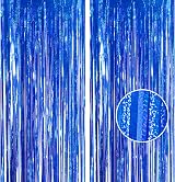 YAAVAAW Glitter Blue Tinsel Curtain Backdrop 2 x 3.2x8.3ft Two Pack