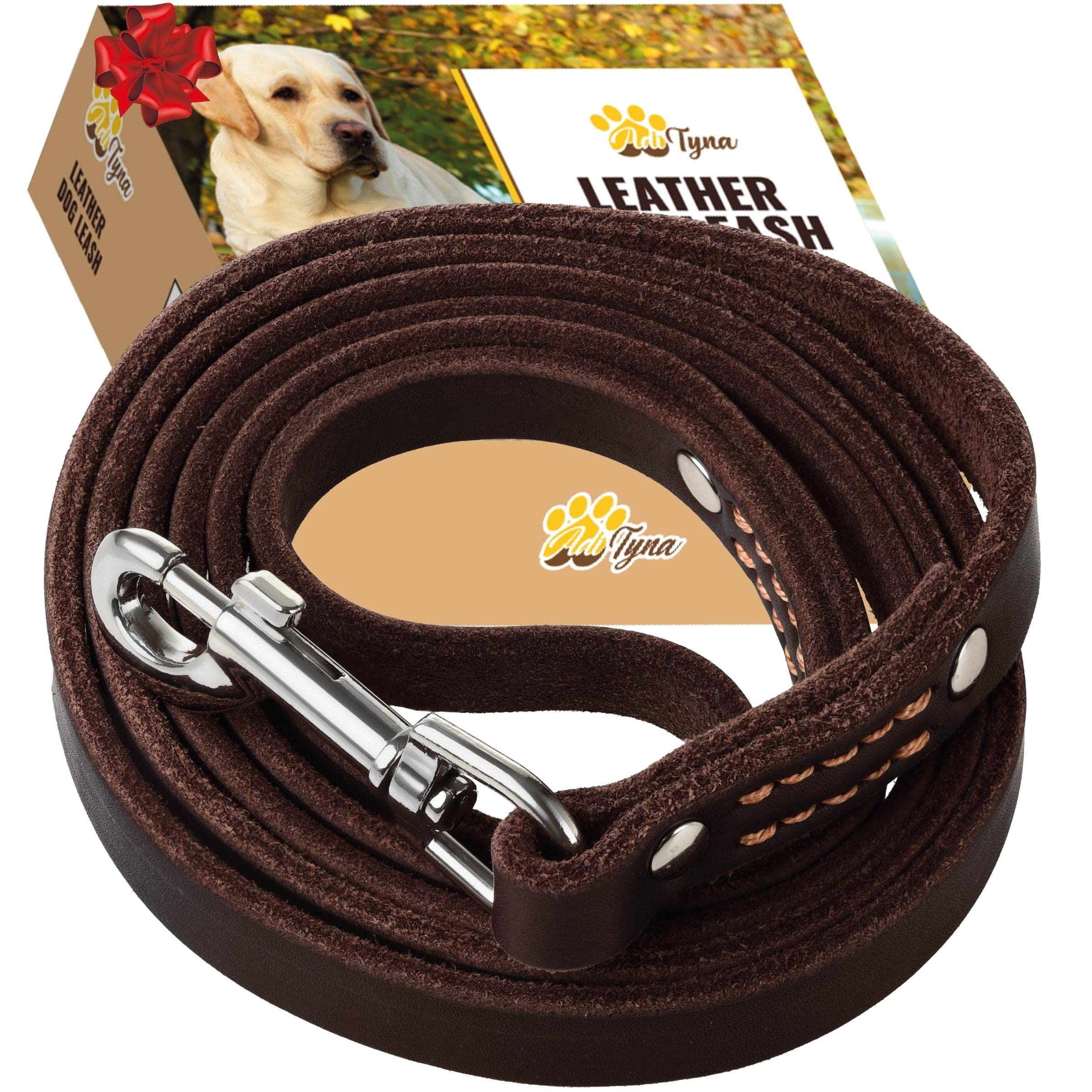 ADITYNA - Premium Leather Dog Leash - 6 ft, Heavy-Duty, Soft & Strong for Small/Medium Dogs - Perfect for Walking, Training, Hiking, and Running (Medium: 6 ft x 5/8", Brown)