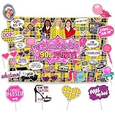Allenjoy 90S Clueless Party Decorations Set - 13 Piece Kit with 59"x35" Backdrop, 12 Photo Booth Props, Decor Supplies, Favors for Men Women Boyfriend Girlfriend Husband Wife