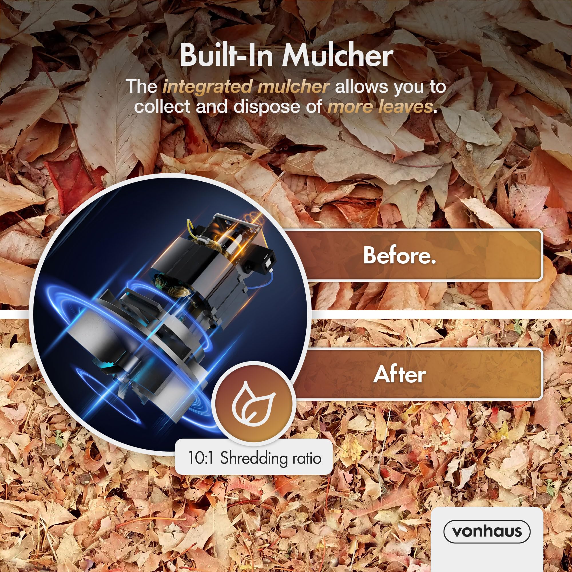 VonHaus Leaf Blower and Vacuum 3000W – Corded Leaves Collector, Clear Gardens, Patios, Gutters, Driveways & More – Lightweight, 10m Cable, Shoulder Strap, Wheels, 35L Collection Bag – 3 Year Warranty