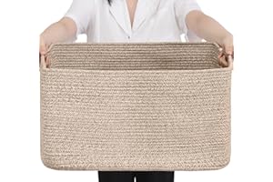 Optish 75L Blanket Basket, Large Woven Baskets for Storage, Blanket Storage for Living Room, Rope Basket with Handles for Bedroom, Nursery, Toys, Clothes, 22” x 17” x 11.5”, Brown