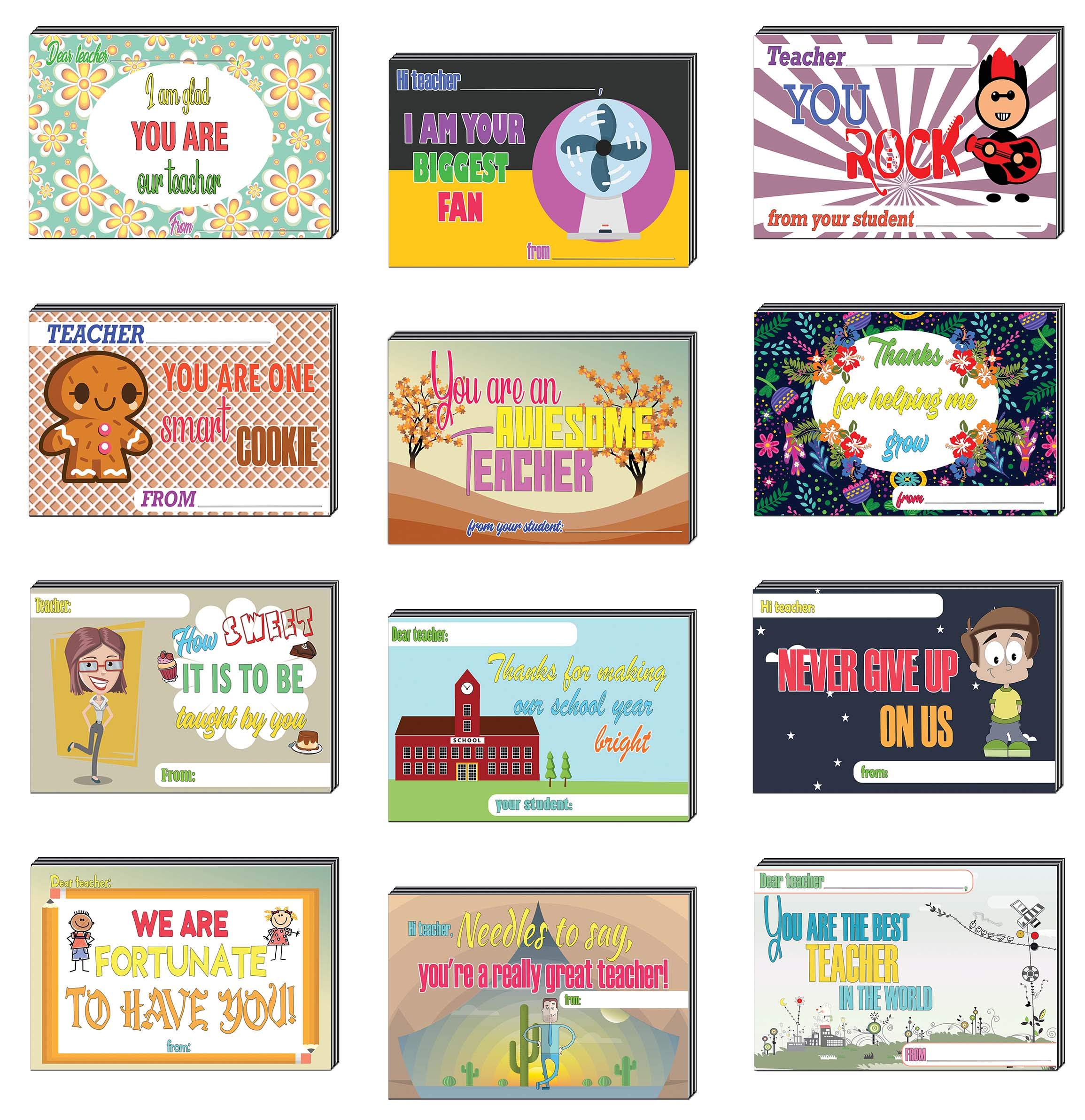 Creanoso Students Appreciate Your Teachers Postcards (36-Pack) – Appreciation Greeting Card Designs - Premium Gift Card Gift Tokens for Teachers and Students, Men Women, Teens – Cool Giveaways