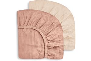 SWEET DOLPHIN 2-Pack Muslin Crib Sheets for Boys & Girls, Ultra Soft Breathable 40S Long-Staple Cotton Fitted Baby Sheets for Standard Crib Mattress 52"x28", Light Bean Paste- Nursery Essentials