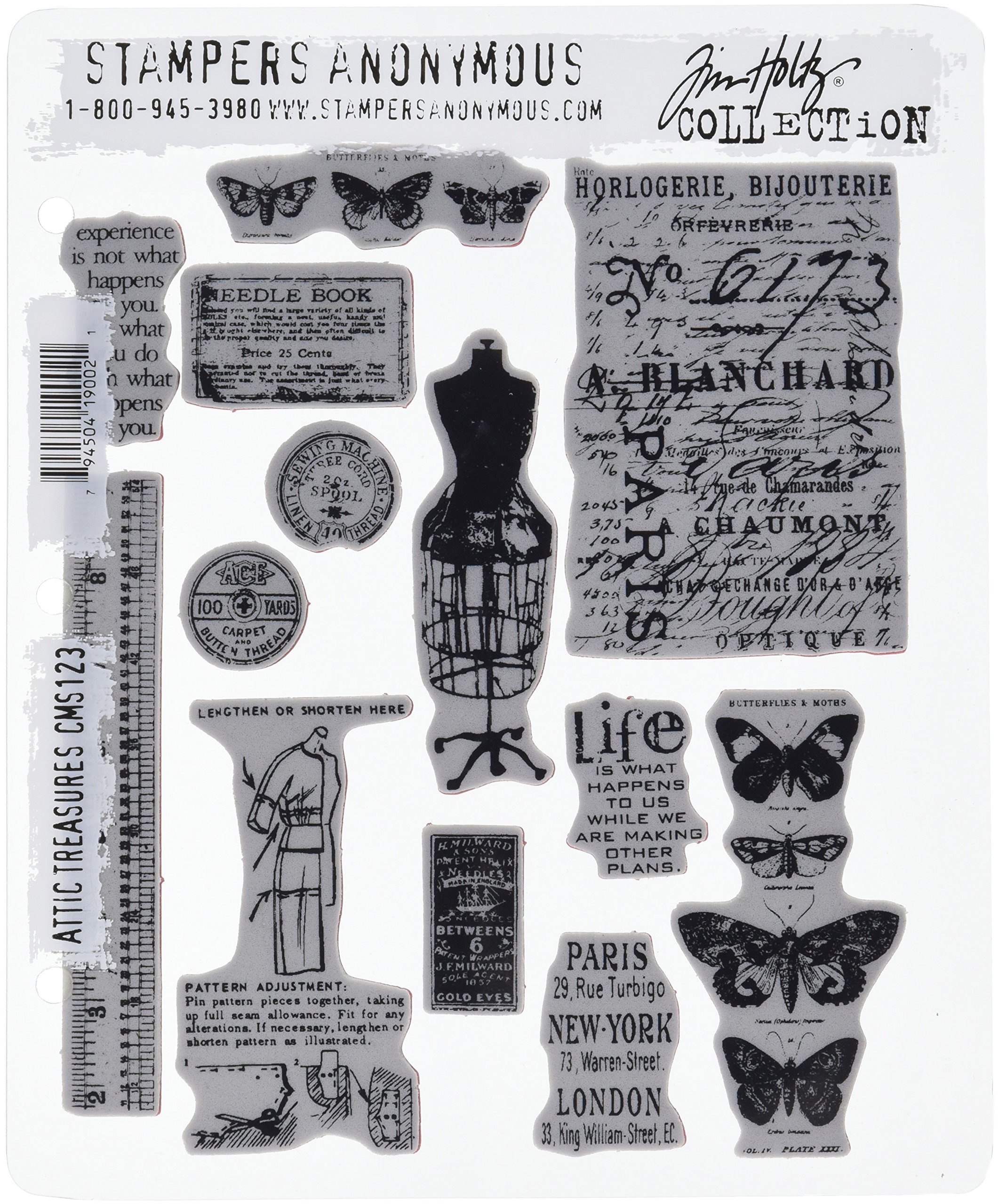 Stampers Anonymous Tim Holtz Cling Rubber Stamp Set 7-inch x 8.5-inch, Attic Treasures