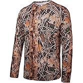 FISHEAL Men's Hunting Camo Shirt, Long Sleeve Performance Quick Dry Camouflage Shirts for Fishing Outdoor UPF 50+