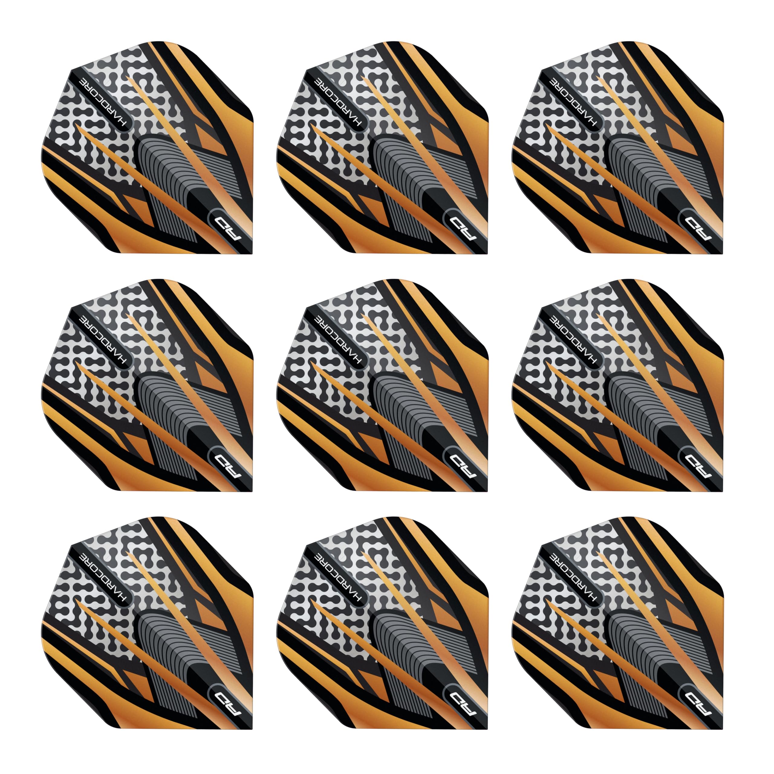 RED DRAGON Hardcore Premium Gold, Black & Grey Dart Flights - 3 Sets Per Pack (9 Dart Flights in total)