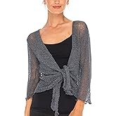 SHU-SHI Sheer Shrug for Women Mesh Knit Cover Up Lightweight Dressy Cardigan for Summer Tie Top Wrap