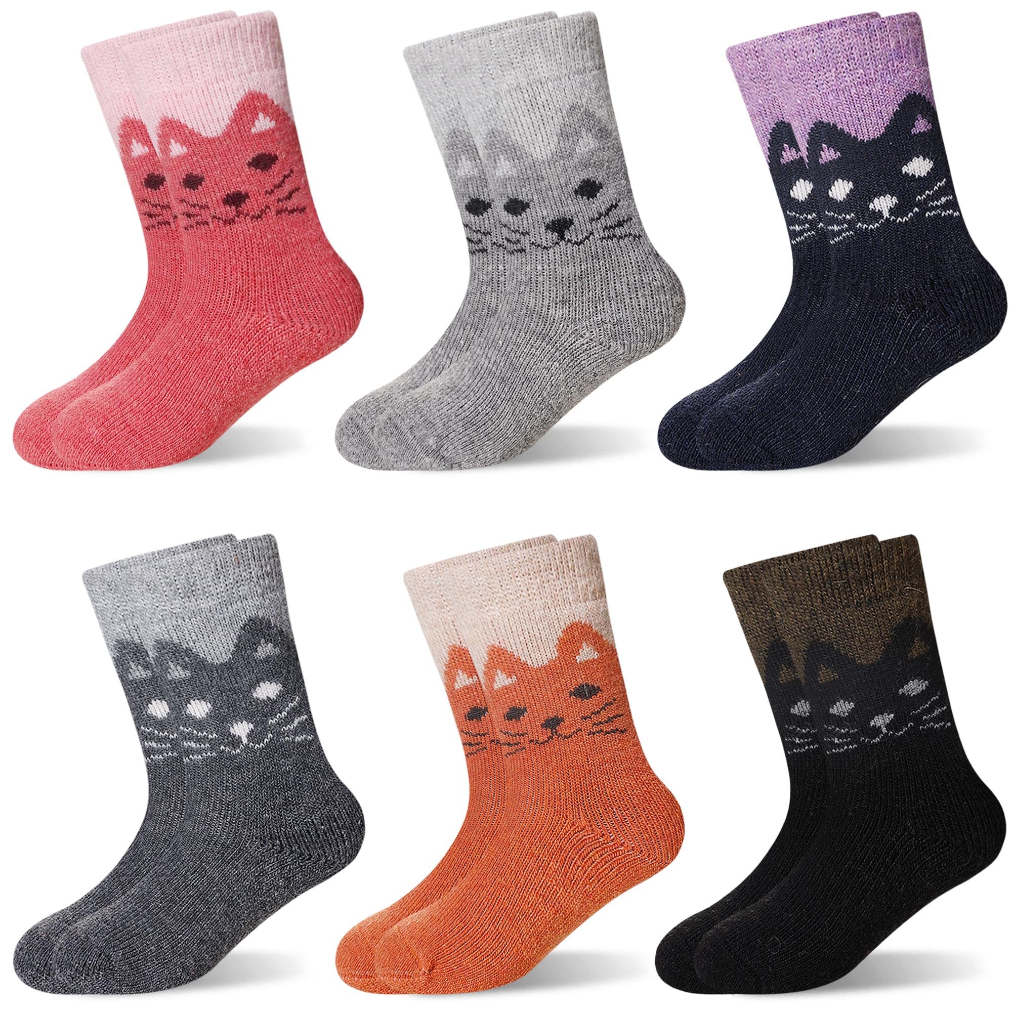 Eocom Kids Wool Socks Winter Warm Wool Hiking Thermal Thick Boot Cozy Crew Socks for Toddlers Boys Girls 6 Pairs