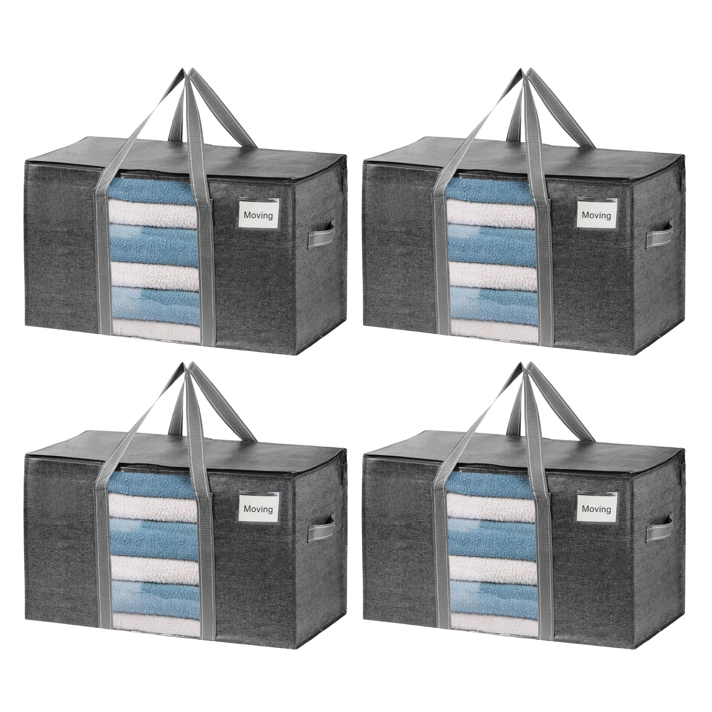 VENO 4 Pack Heavy Duty Moving Bags for Clothes,Extra Large Moving House Essentials,Underbed Storage Packing Boxes for Duvet,Waterproof Laundry Bags Organiser (Gray, 4 Pack)