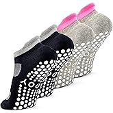 Busy Socks 2 Pack Non Slip Yoga Pilates Fitness Hospital Grip Socks for Women Men, Non Skid Barre Dance Ankle Cushioned Sock