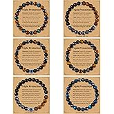 Jewdreamer 6PCS Triple Protection Bracelets for Men Women, Mens Beaded Bracelet - 8MM Tigers Eye Obsidian Hematite Natural Stone Crystal Bracelet Evil Eye Bracelets Christmas Stocking Stuffers Gifts Jewelry