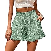 BTFBM Shorts for Women Spring Summer 2026 Beach Vacation Clothes Boho Floral Belted Casual Ruffle Short Pants Pocket Outfits