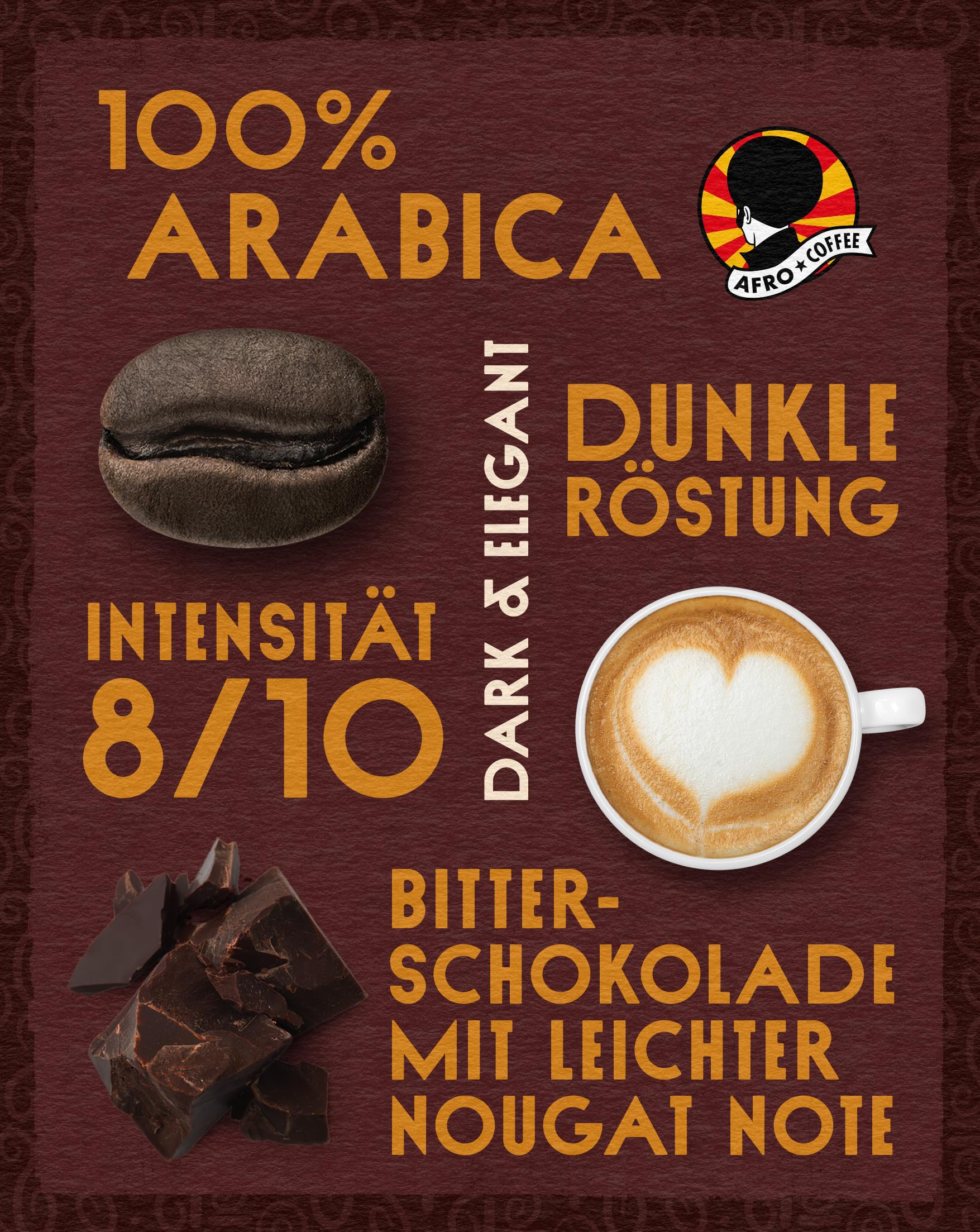 AFRO COFFEE Dark & Elegant I 500g Premium Bio Kaffeebohnen Fairtrade I 100% Arabica Kaffee Bohnen I Bohnenkaffee aus Äthiopien mit Noten von Bitterschokolade I handgepflückt, dunkel geröstet, säurearm 2