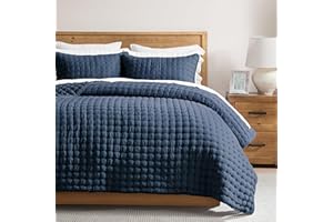 WDCOZY Navy Blue Twin Size Quilt Bedding Sets with Pillow Sham, Lightweight Soft Bedspread Coverlet, Quilted Blanket Thin Com
