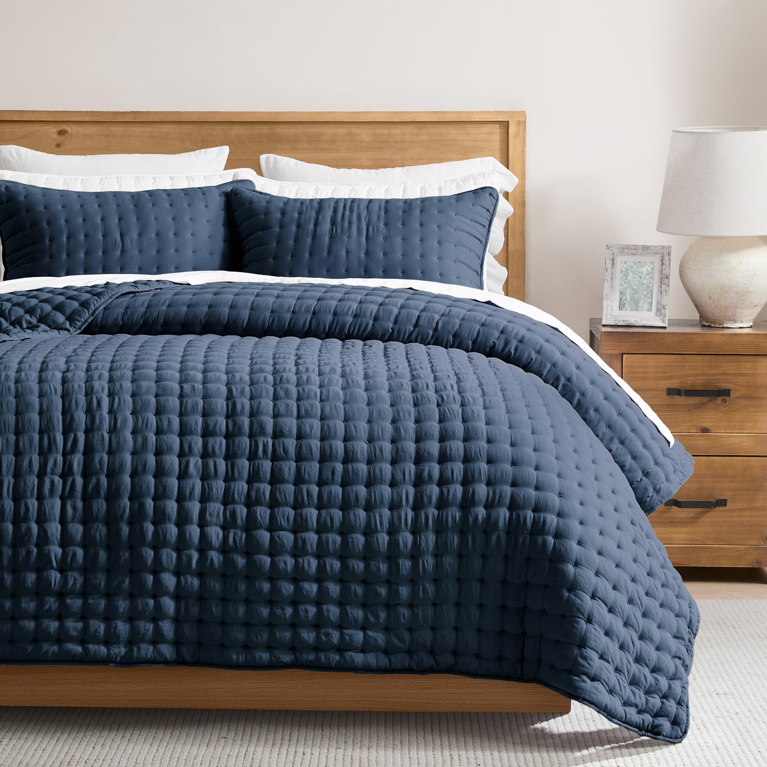 Photo 1 of WDCOZY Navy Blue King Size Quilt Bedding Sets with Pillow Shams, Lightweight Soft Bedspread Coverlet, Quilted Blanket Thin Comforter Bed Cover, All Season Summer Spring, 3 Pieces, 104x90 inches