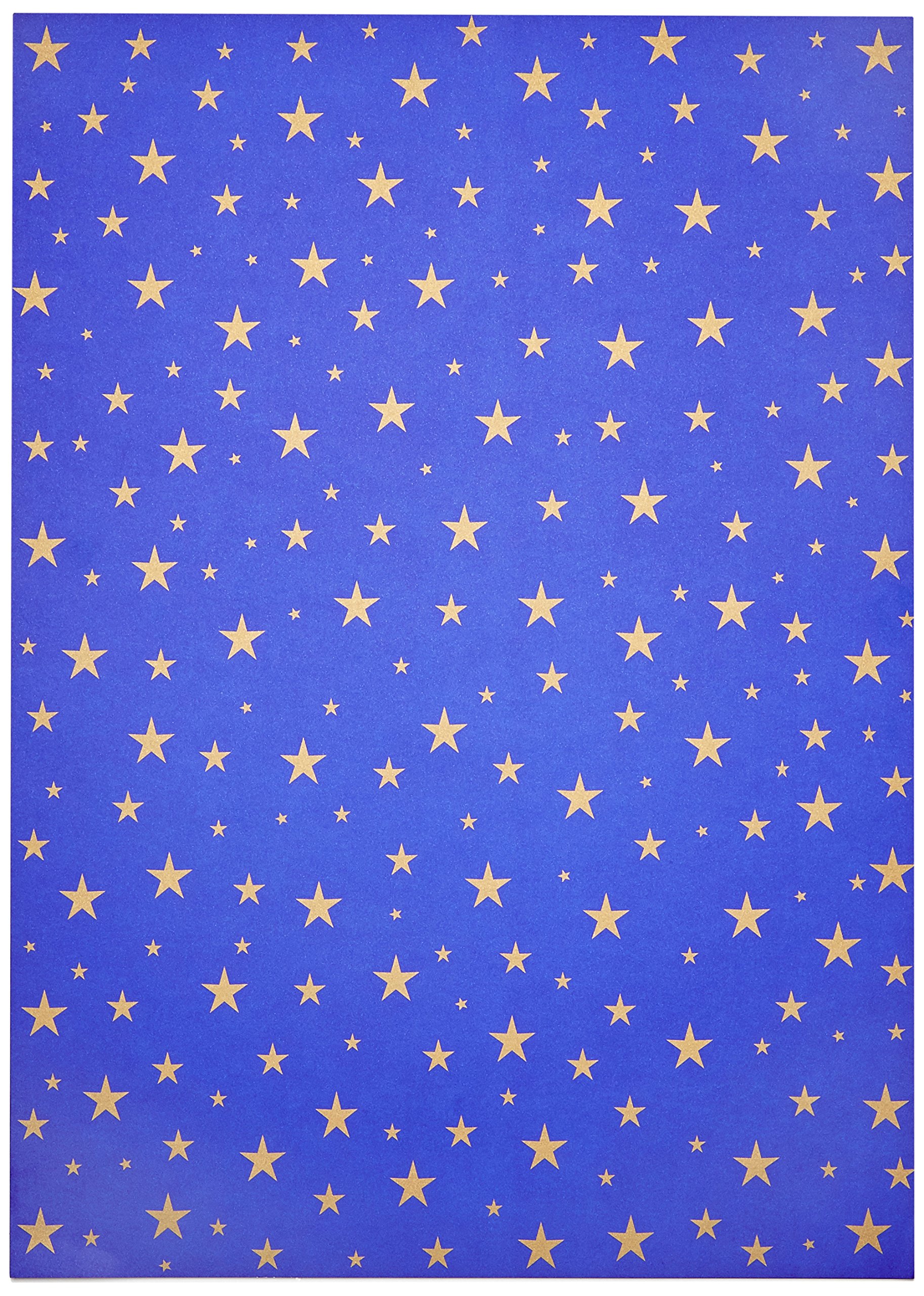 folia 5834 Photo Cardboard Blue with Golden Stars, 50 x 70 cm, 10 Sheets, Printed on Both Sides - for Crafts and Creative Design of Cards, Window Pictures and Scrapbooking