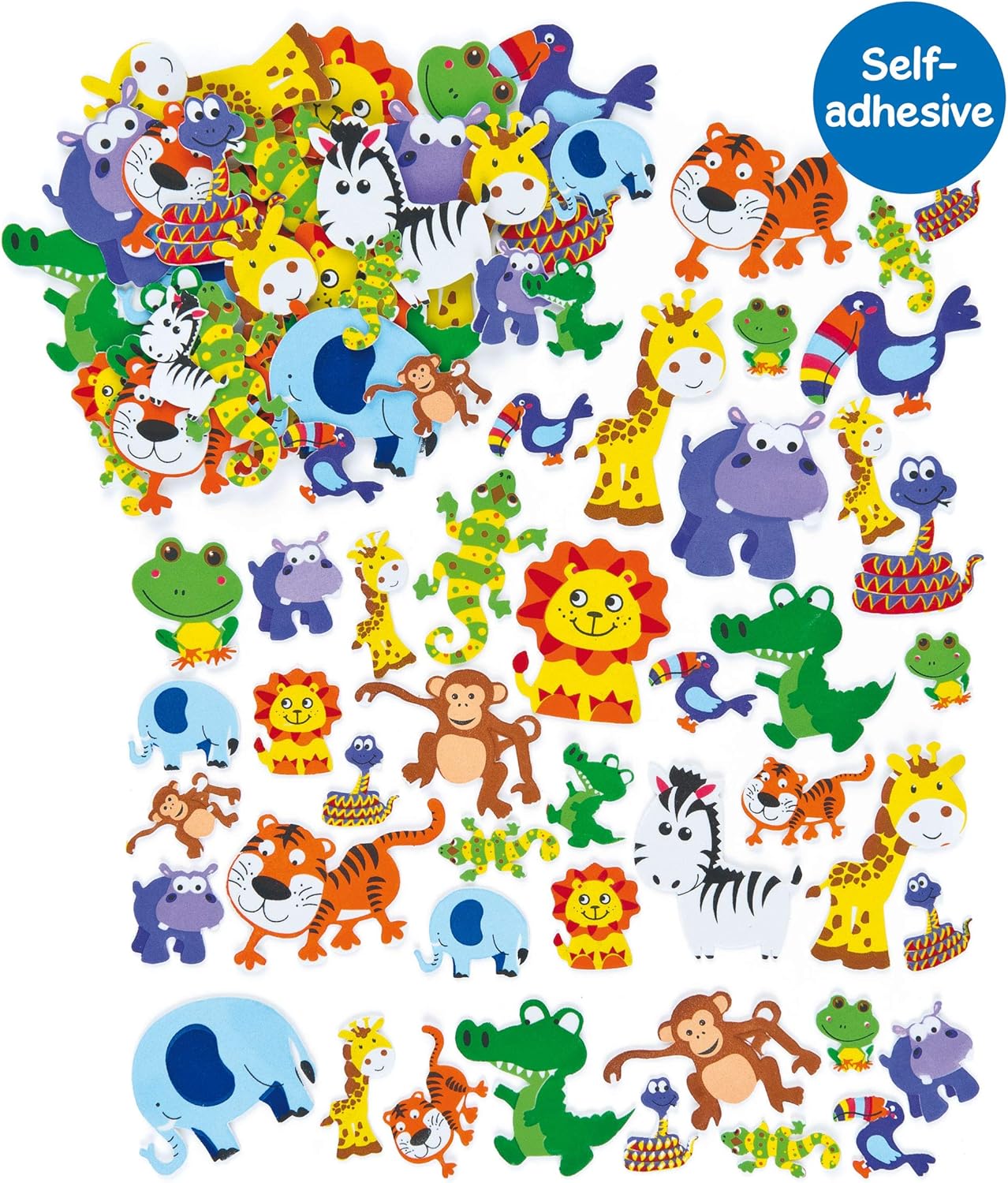 Baker Ross EV3115 Jungle Animal Foam Stickers (Pack of 96) Self Adhesive Puffy Scrapbook Stickers, Assorted, Assorted - Image 5