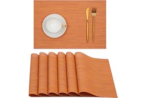 U'Artlines Placemats, Heat-Resistant Placemats Stain Resistant Anti-Skid Washable PVC Table Mats Woven Vinyl Placemats, Set of 6 (Orange)