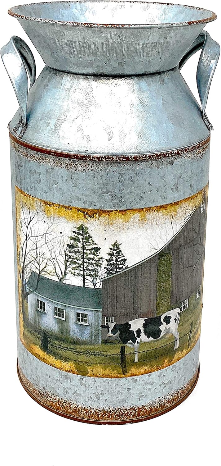 Milk Jug Metal Farmhouse Country Decor Vase Bucket 9.5"x5