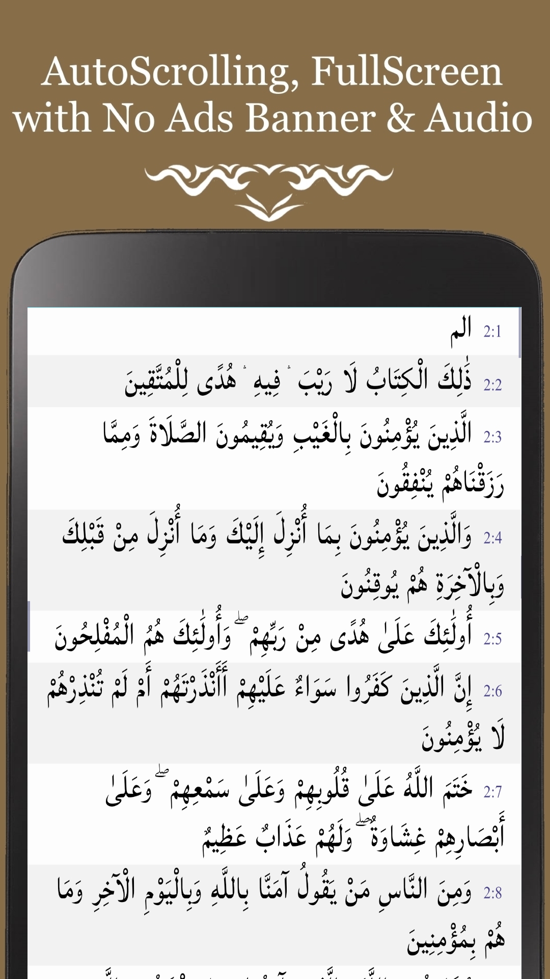NO ADS! Android's Free Quran (Koran) Book in Arabic (Easy-to-use Quran App with Auto-Scrolling, Notepad, Highlight, Bookmark, 7 Arabic Fonts, Offline & Many More!) FREE QURAN Ebook Reader!This app may not work with old Kindles/Fires.