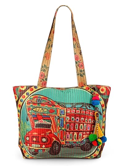 The House of tara Womens Multicolour Silk Quilted Tote Bag