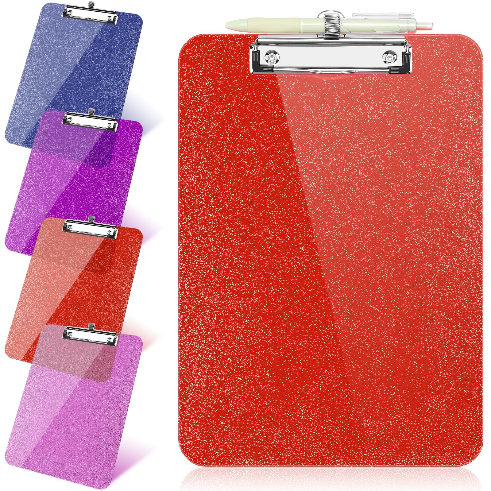 Photo 1 of 1 Pcs Clear Glitter Clipboards, Plastic Clipboard with Pen Holder,Size 8.85 x 12.4 in Shiny Clipboards with Low Profile Clip,Cute Hanging Clipboard for Office Supplies Sparkly Clip Board-Tangerine