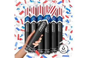JAPJA 16" America Confetti Cannons | Red White & Blue Confetti Poppers [6 Pack] Biodegradable Paper, Party Poppers for Independence Day/July 4th, Patriotic Events, Conventions or Decorations, Loud Pop