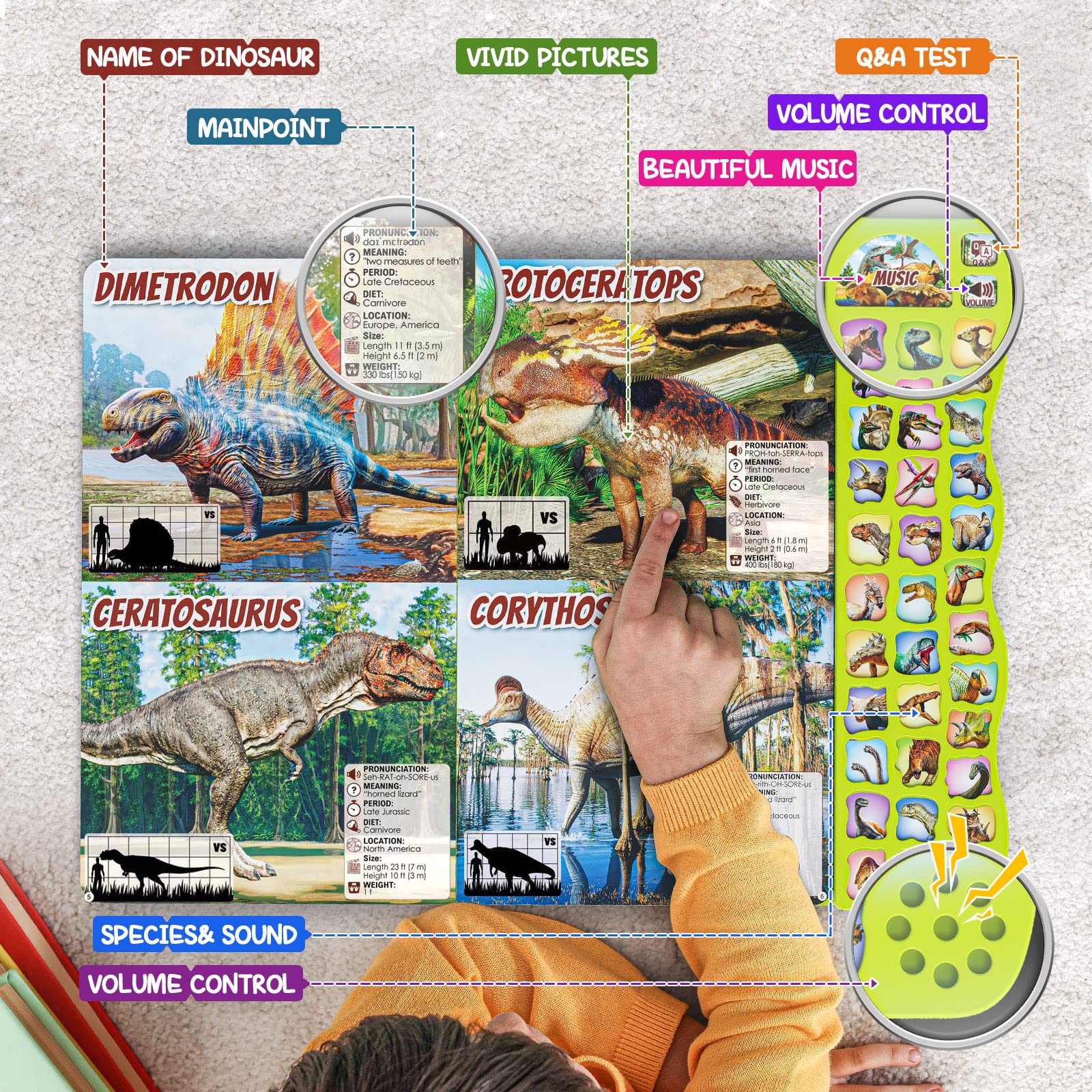 Dinosaur Toys for Kids 3-5 Dinosaur Book with Sounds 30 Species Names & Realistic Sounds InteractiveToys for Boys Girls Kids 2 3 4 5 6 7 Year Old Dinosaur Toys Gifts(Dinosaur Book)