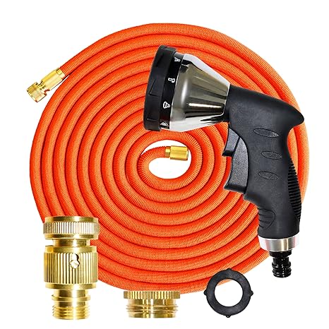 GRÜNTEK Flexibler Gartenschlauch-Set KING COBRA bis 22,5 M / 75 Ft mehrschichtiger Latex mit Gartenbrause, 3/4' Quick-Fix Ada
