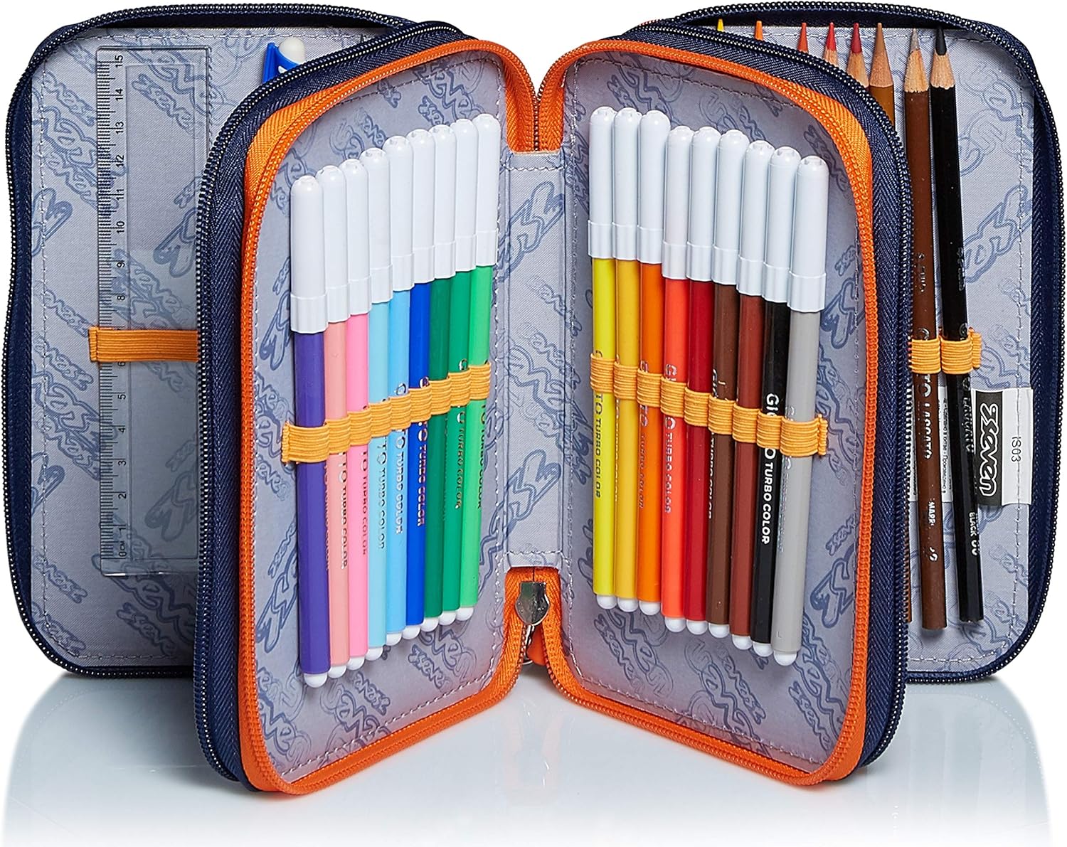Seven Fly Stars, 3 Compartment Pencil Case, Unisex Pens, Children's, Blue, One Size, 20x12,5x7 cm - Image 3