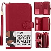 TWCPlan Multi-flap Budget Wallet for Women - Red Saffiano Faux Leather - 22 Card Slots, 31 Pockets, RFID Blocking - Adult Women, Budget-conscious