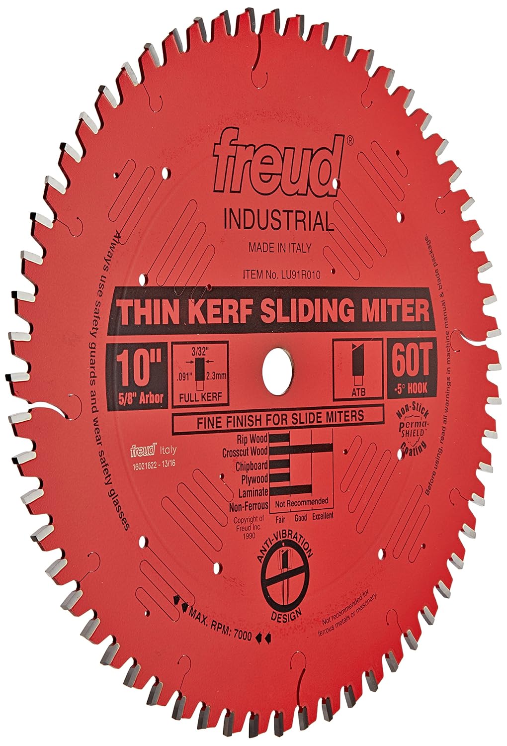 Freud LU91R010 10Inch 60 Tooth ATB Thin Kerf Miter Saw Blade with 5/8