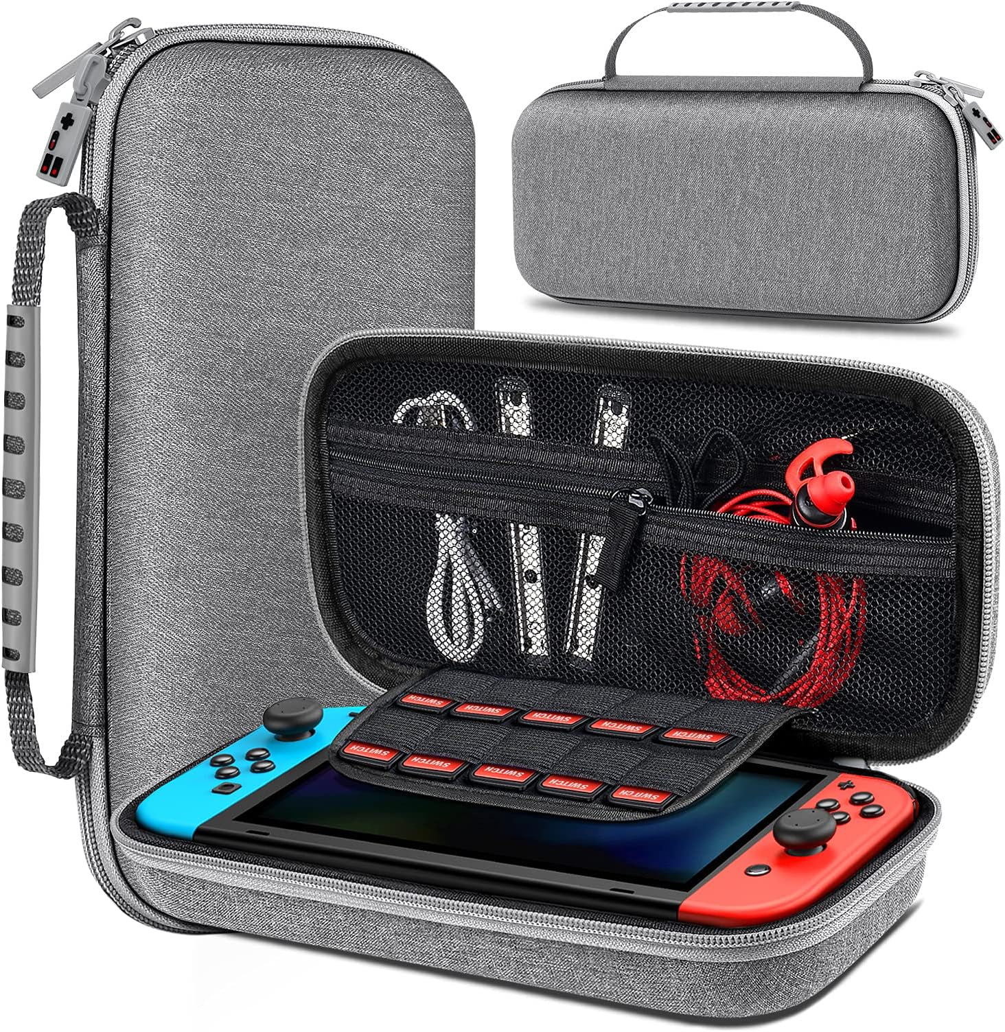 BEBONCOOL Carrying Case for Nintendo Switch, Switch Travel Case Work with Nintendo Switch Dock Case, Portable Switch Carry Case with Handle, Dual Zippers, Switch Bag for Game Storage Accessories-Gray