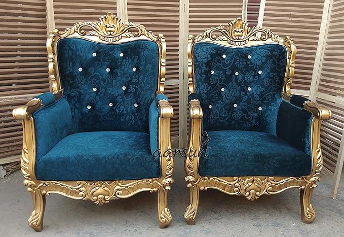 Aarsun Antique Golden Sofa Chairs Set Of 2 In Solid Wood Living Room Furniture Royal Blue Color Velvet Fabric Antique Gold Paint Amazon In Furniture Antique Furniture Buyers In Pa