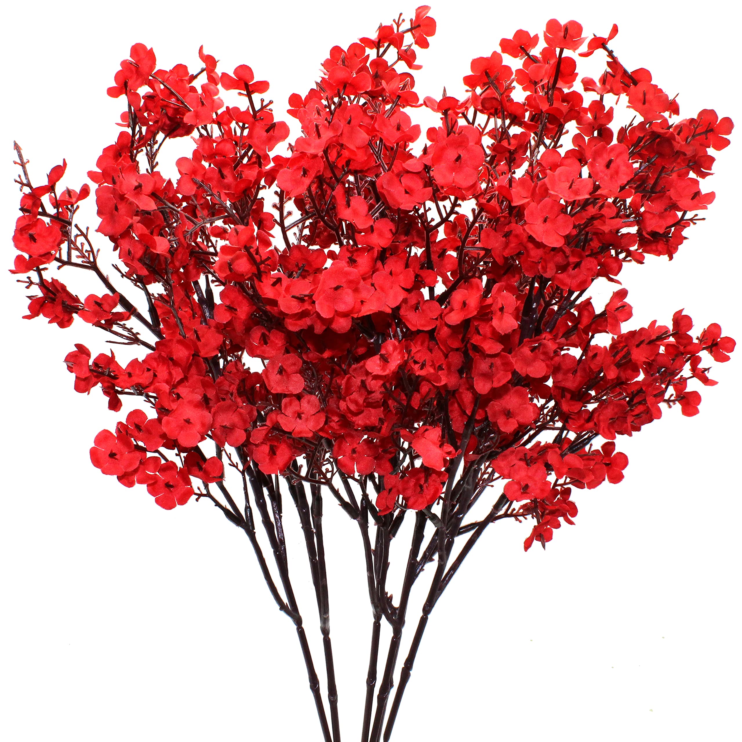 Yeelua 6PCS Red Gypsophila Fake Flowers Real Touch Silk Baby's Breath Bush Gypsophila Flowers Bouquets Vase for Home Wedding Party Table Centerpieces Backdrops Arrangement Decor