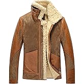 FLAVOR Mens Leather Bomber Jacket Warm Piolt Winter Shearling Jackets Aviator Coat