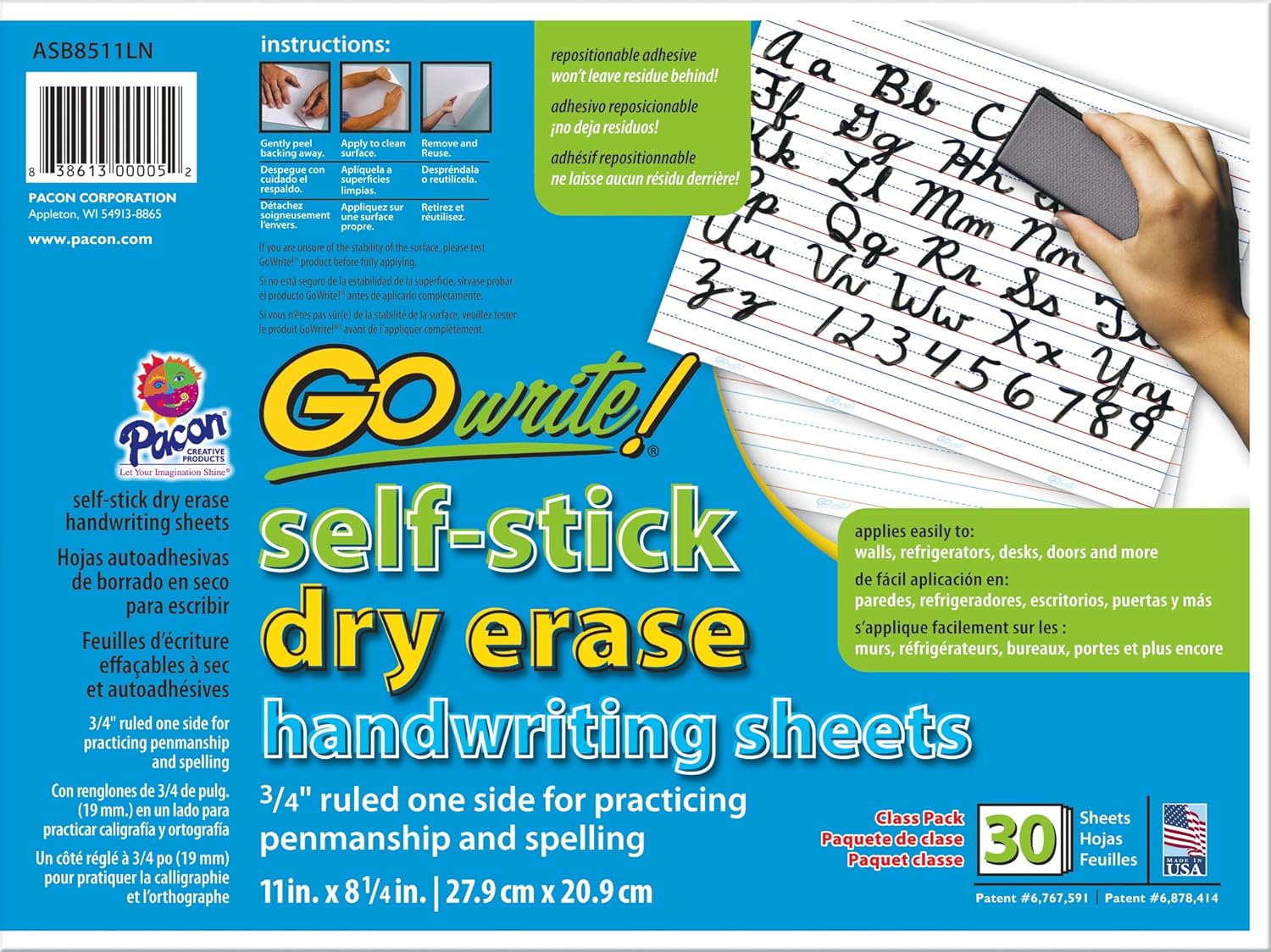 GoWrite! PACASB8511 Self-Adhesive Dry Erase Sheets, White, 8-1/2" x 11", 30 Sheets: Industrial & Scientific