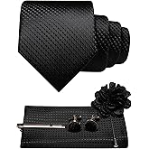 JEMYGINS Mens Tie and Pocket Square,Lapel Pin,Cufflinks,Tie Clip Sets with Gift Box 5PCS