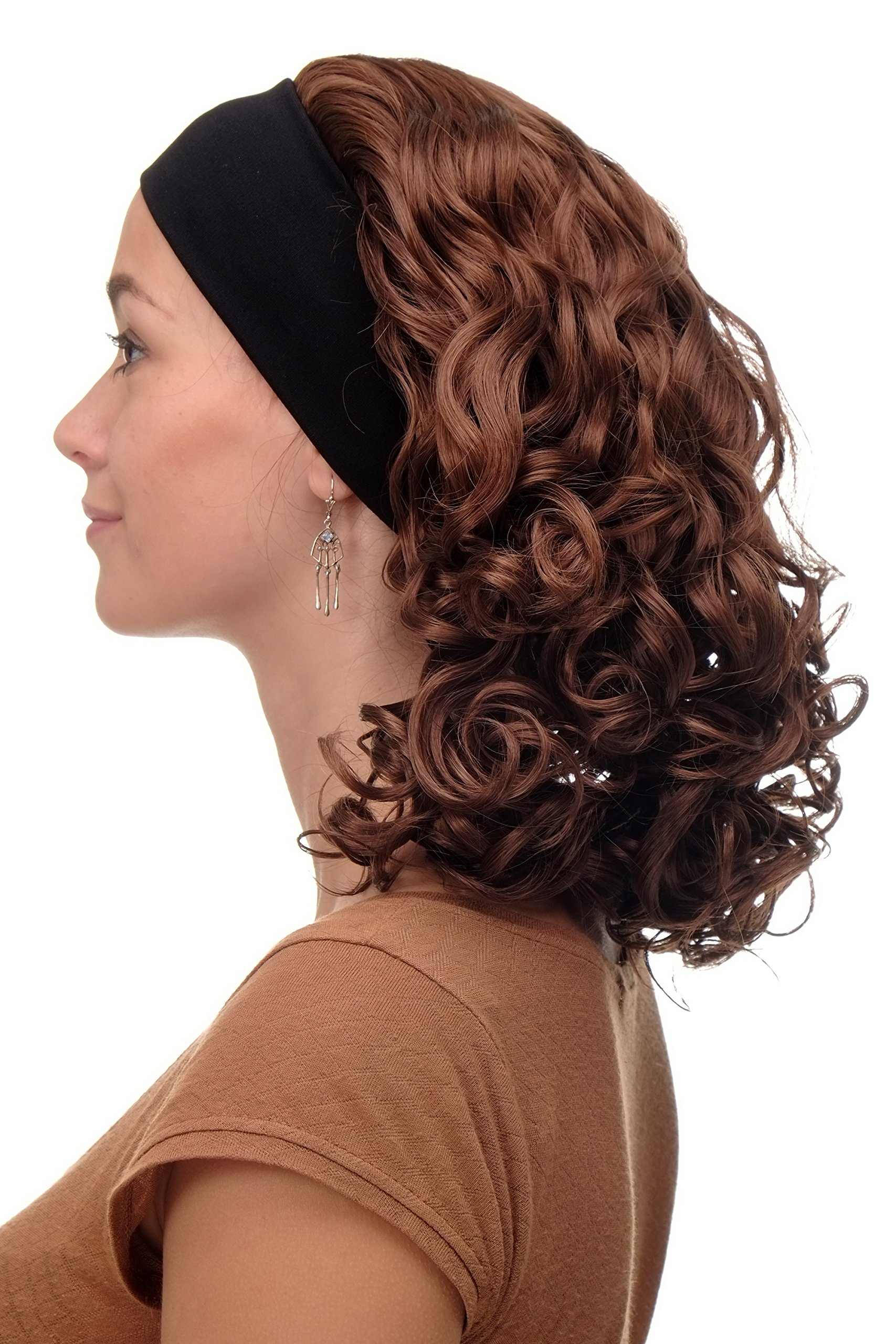 WIG ME UP - BRO-704-30 Lady Quality Wig fixed black head band shoulder length very voluminous curled copper brown
