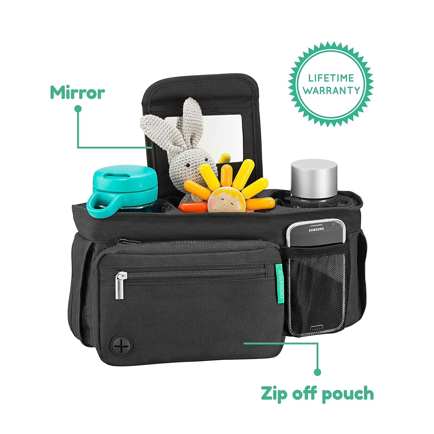 Non-Slip Stroller Organizer With Cup Holders, Exclusive Straps Grip Handlebar. Universal Fit For Uppababy Vista Cruz Nuna Baby Jogger Bob Britax Bugaboo Graco Stroller Accessories Caddy Parent Console : Baby