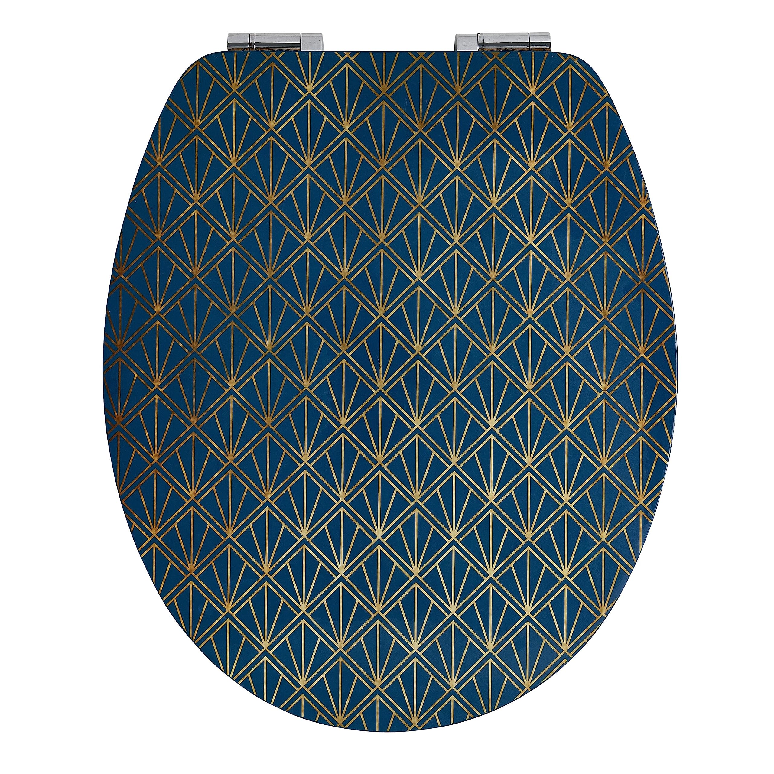 Wirquin 20722720 Trendy Line Diplomat Art Deco Toilet Seat Blue, Blue and Gold