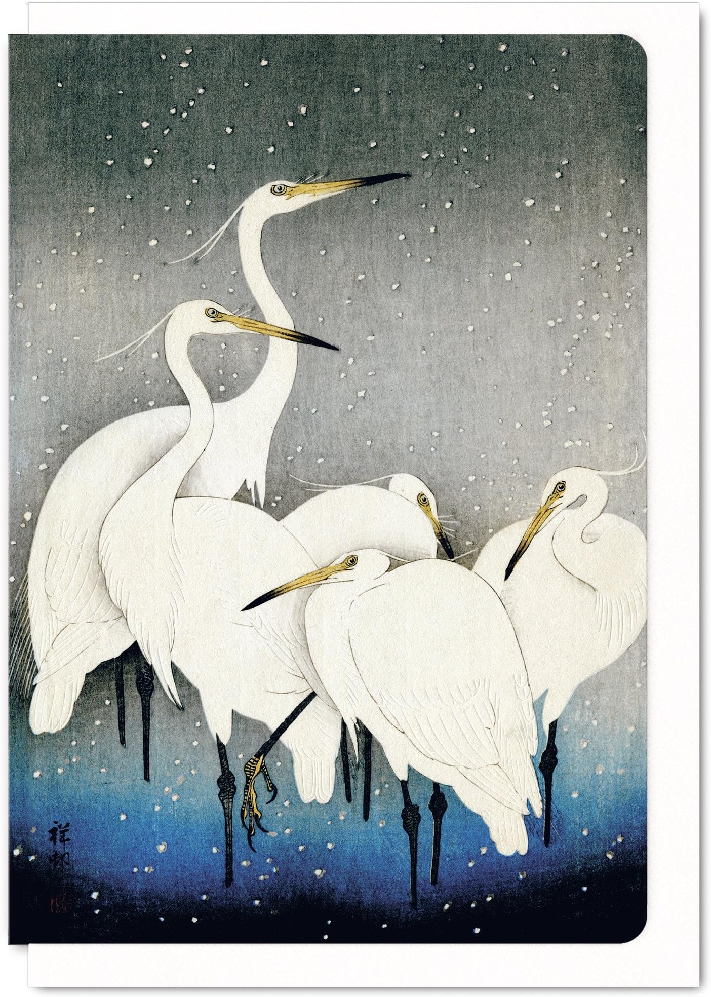 Japanese Greeting Card - Herons in The Winter by Ezen Designs